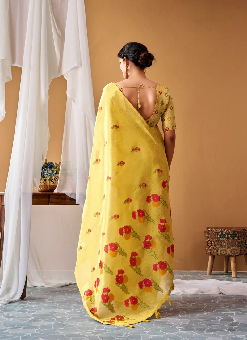 Yellow • Tissue Silk • Premium Printed • Designer Saree - RP911 - Image 2