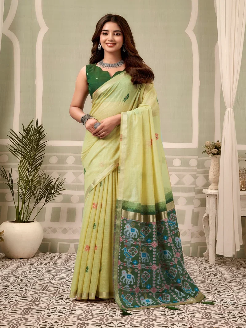 Green • zari border patola pallu with Fancy Tassels • Printed • Designer Saree - Shanaya2