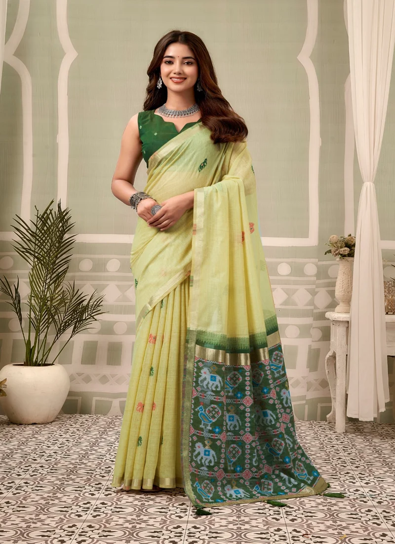 Green • zari border patola pallu with Fancy Tassels • Printed • Designer Saree - Shanaya2