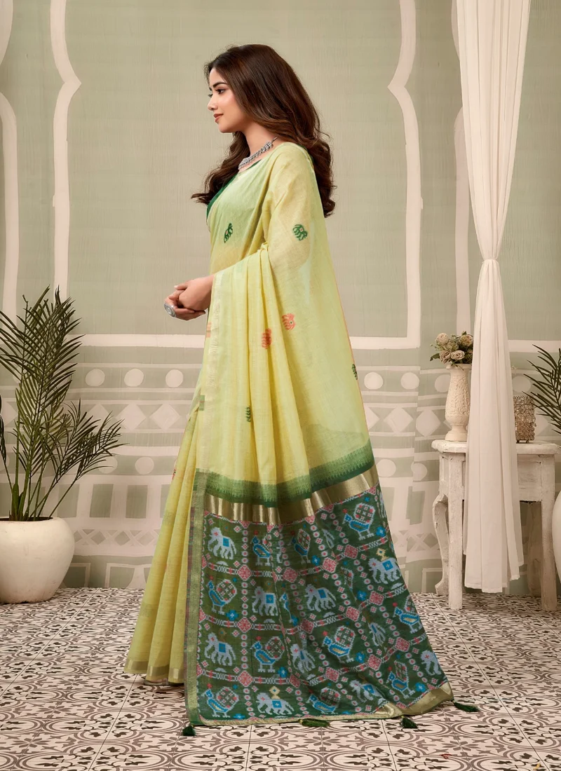 Green • zari border patola pallu with Fancy Tassels • Printed • Designer Saree - Shanaya2 - Image 2