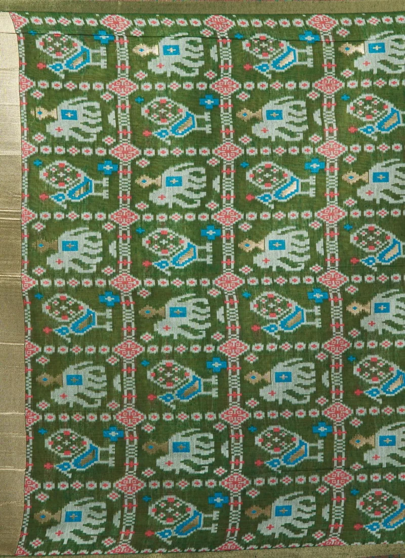 Green • zari border patola pallu with Fancy Tassels • Printed • Designer Saree - Shanaya2 - Image 3