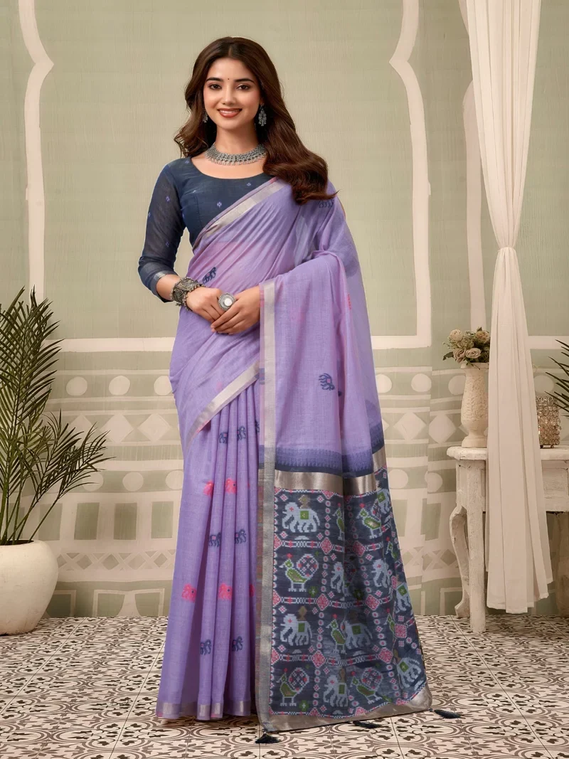 Purple • zari border patola pallu with Fancy Tassels • Printed • Designer Saree - Shanaya1