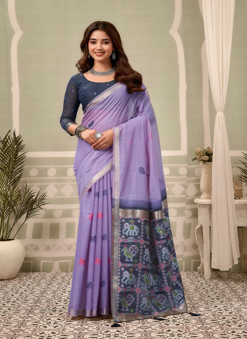 Purple • zari border patola pallu with Fancy Tassels • Printed • Designer Saree - Shanaya1