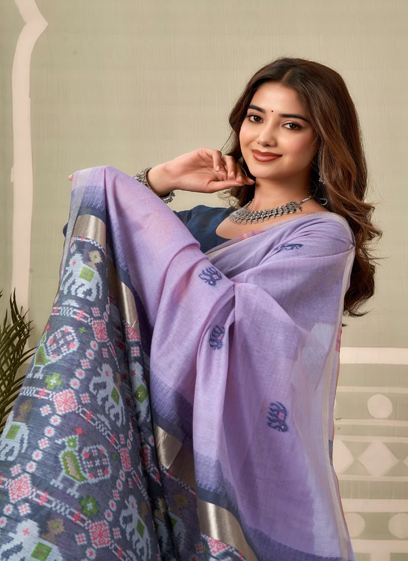 Purple • zari border patola pallu with Fancy Tassels • Printed • Designer Saree - Shanaya1 - Image 5