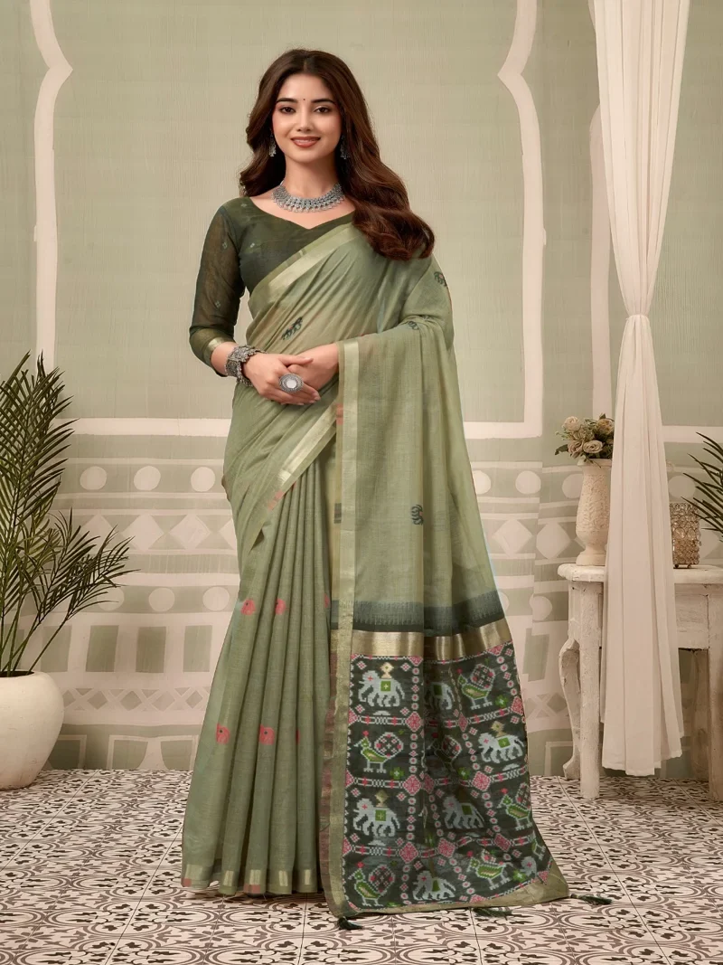 Green • zari border patola pallu with Fancy Tassels • Printed • Designer Saree - Shanaya3