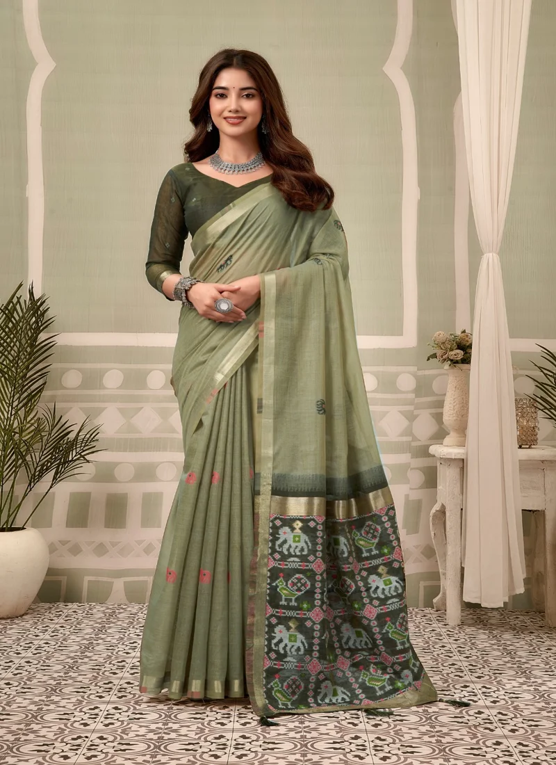 Green • zari border patola pallu with Fancy Tassels • Printed • Designer Saree - Shanaya3