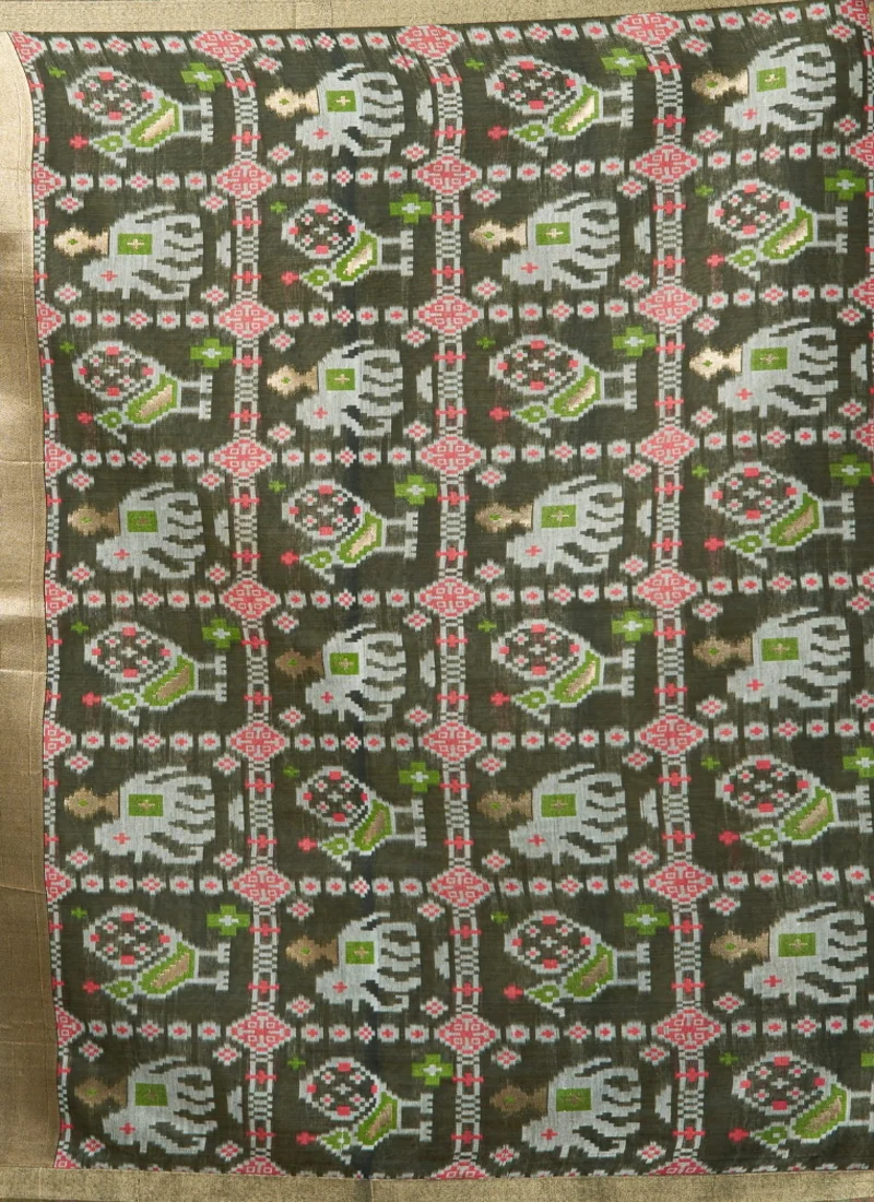 Green • zari border patola pallu with Fancy Tassels • Printed • Designer Saree - Shanaya3 - Image 4
