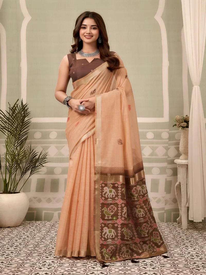 Peach • zari border patola pallu with Fancy Tassels • Printed • Designer Saree - Shanaya4