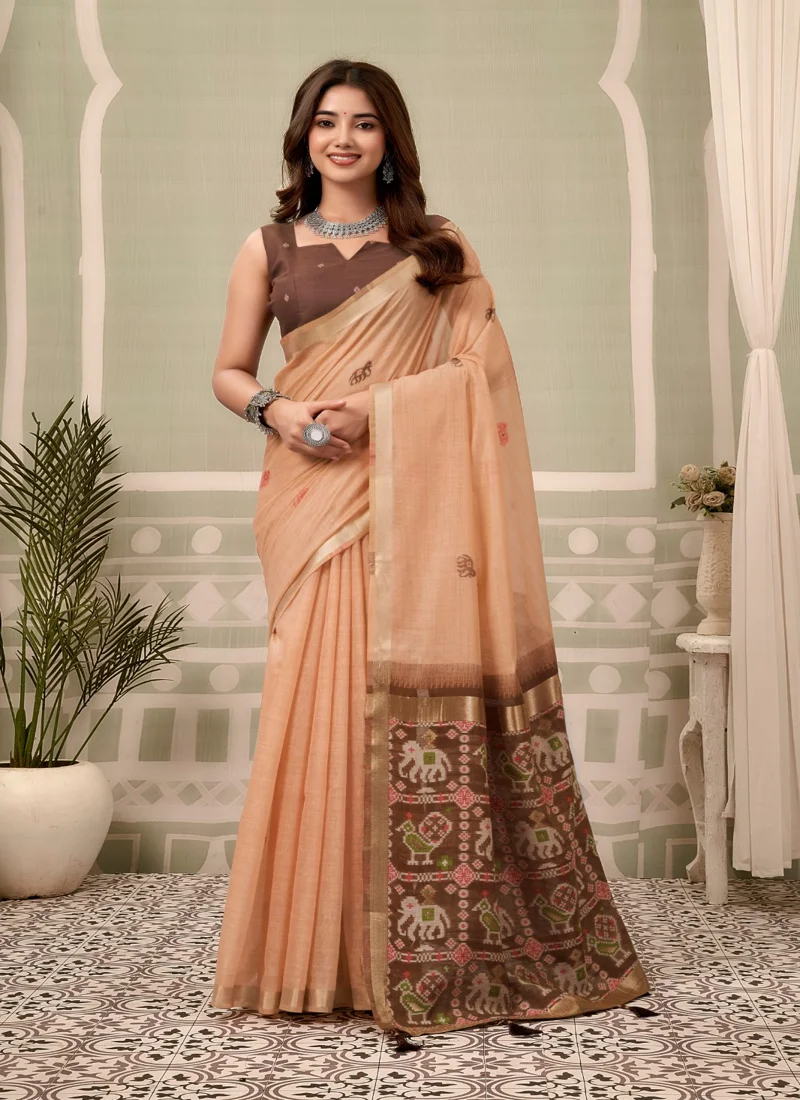 Peach • zari border patola pallu with Fancy Tassels • Printed • Designer Saree - Shanaya4