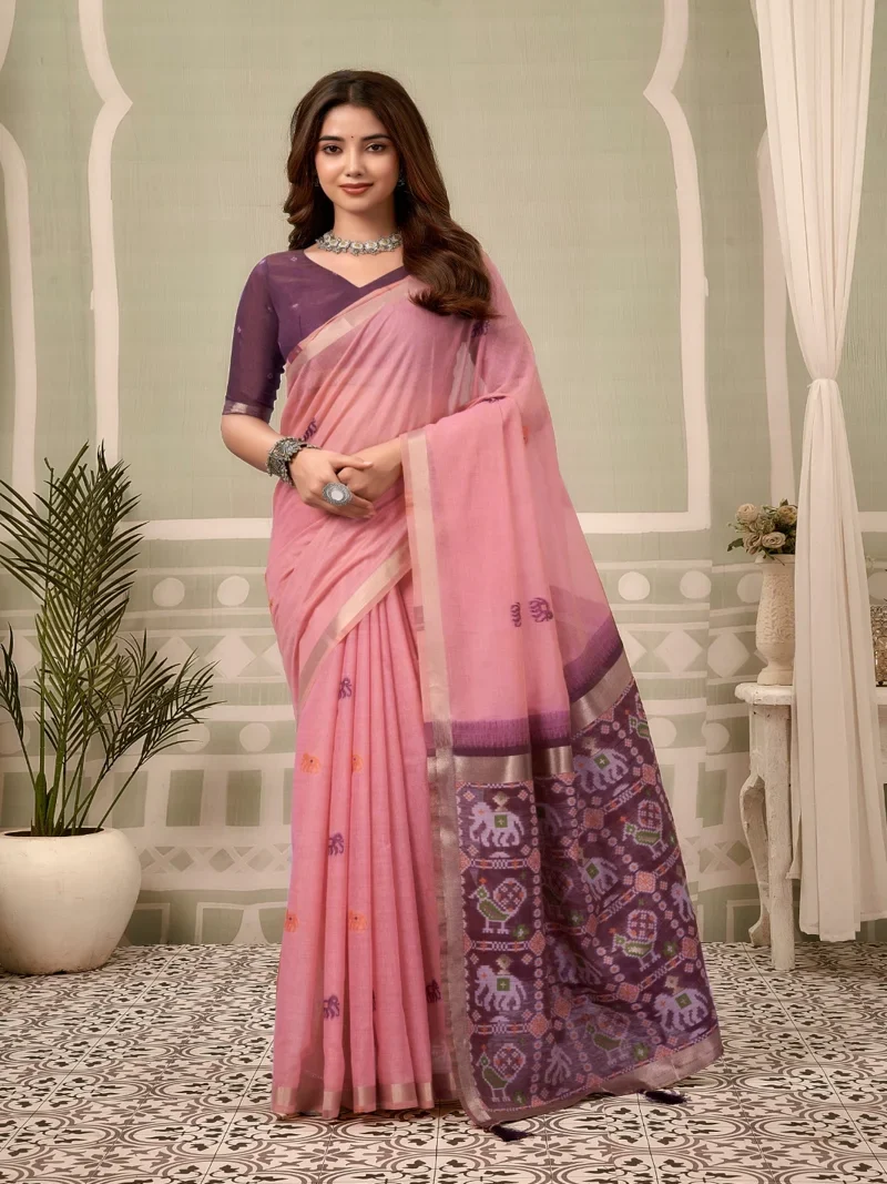 Pink • zari border patola pallu with Fancy Tassels • Printed • Designer Saree - Shanaya5