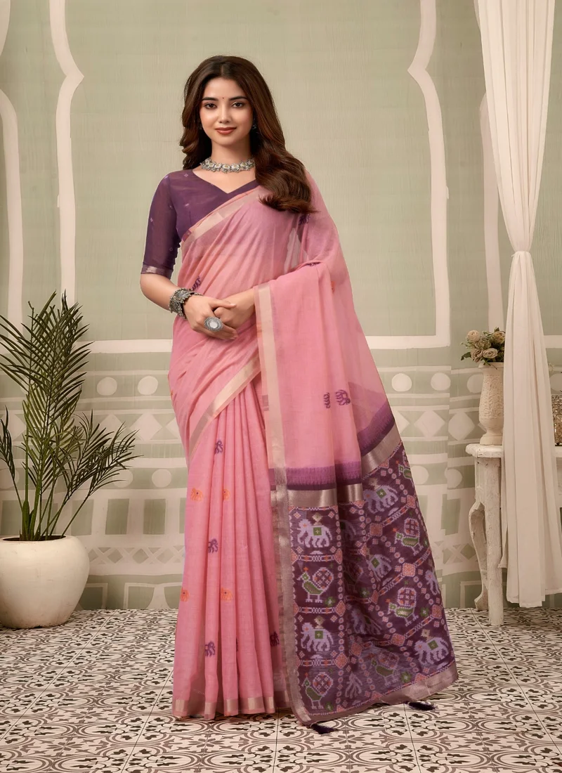 Pink • zari border patola pallu with Fancy Tassels • Printed • Designer Saree - Shanaya5