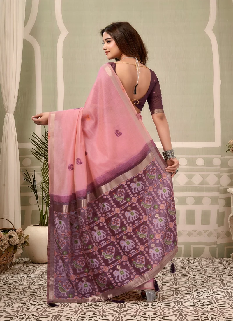 Pink • zari border patola pallu with Fancy Tassels • Printed • Designer Saree - Shanaya5 - Image 6