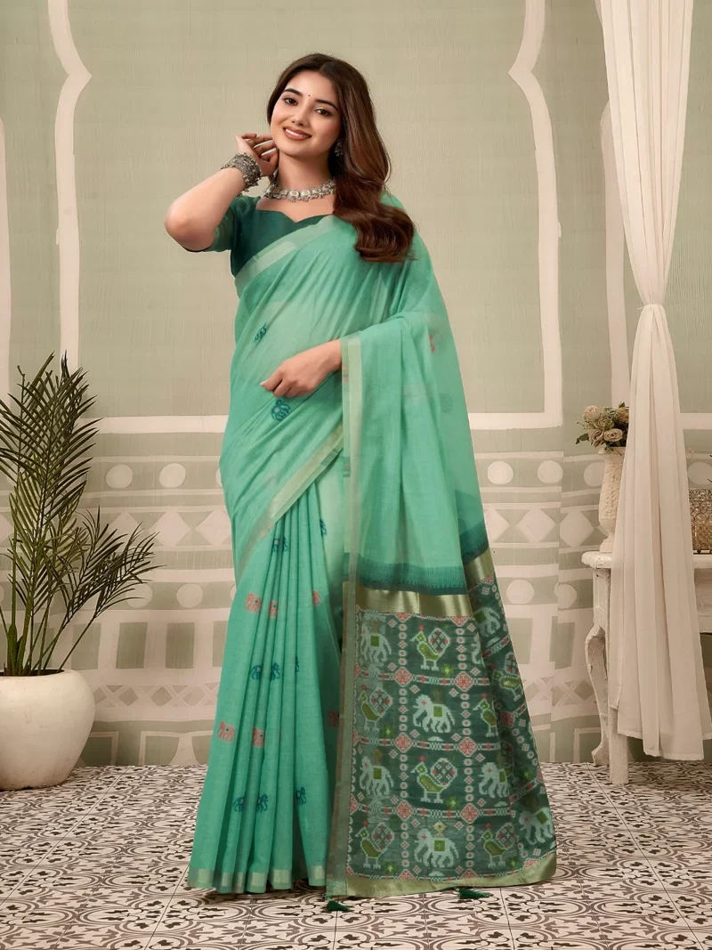 Bottle Green • zari border patola pallu with Fancy Tassels • Printed • Designer Saree - Shanaya6