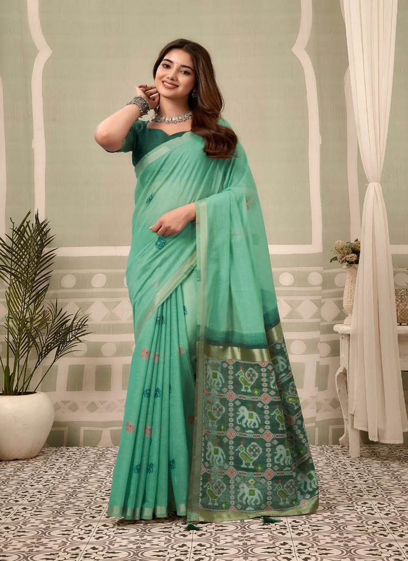 Bottle Green • zari border patola pallu with Fancy Tassels • Printed • Designer Saree - Shanaya6