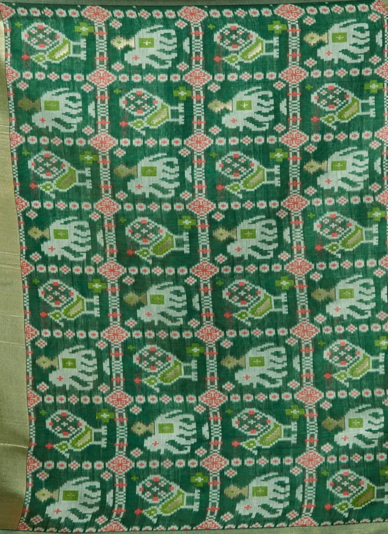 Bottle Green • zari border patola pallu with Fancy Tassels • Printed • Designer Saree - Shanaya6 - Image 6