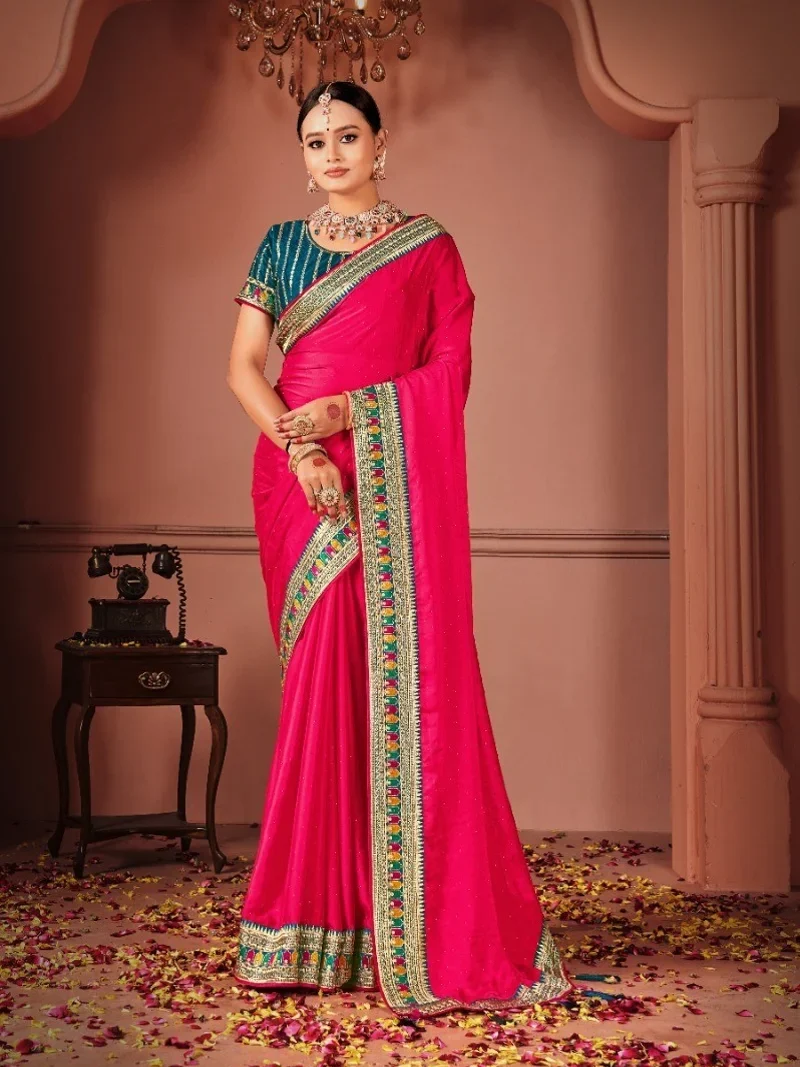 Red Rangoli Silk Heavy Lace Work Designer Saree for Women - Suma-1