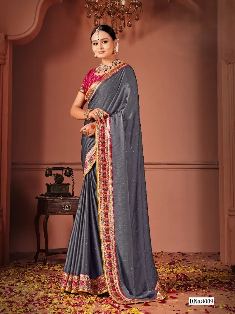 Grey Rangoli Silk Heavy Lace Work Designer Saree for Women - Suma-2