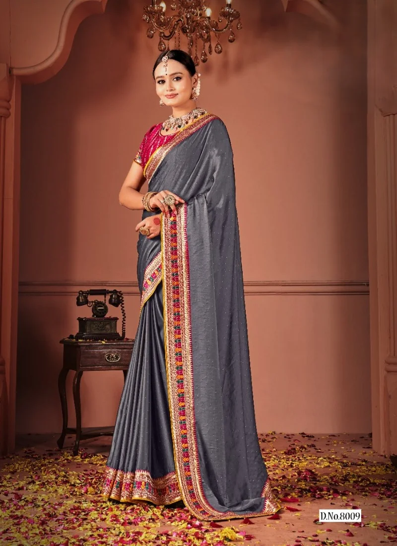 Grey Rangoli Silk Heavy Lace Work Designer Saree for Women - Suma-2