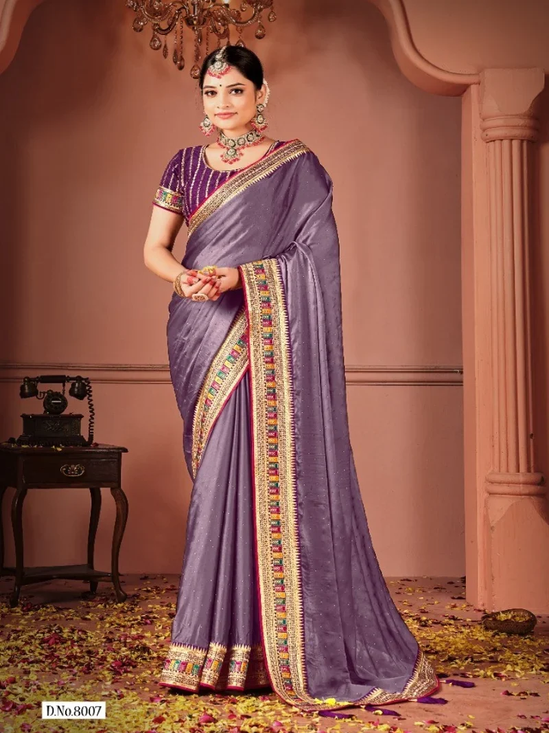 Purple Rangoli Silk Heavy Lace Work Designer Saree for Women - Suma-3