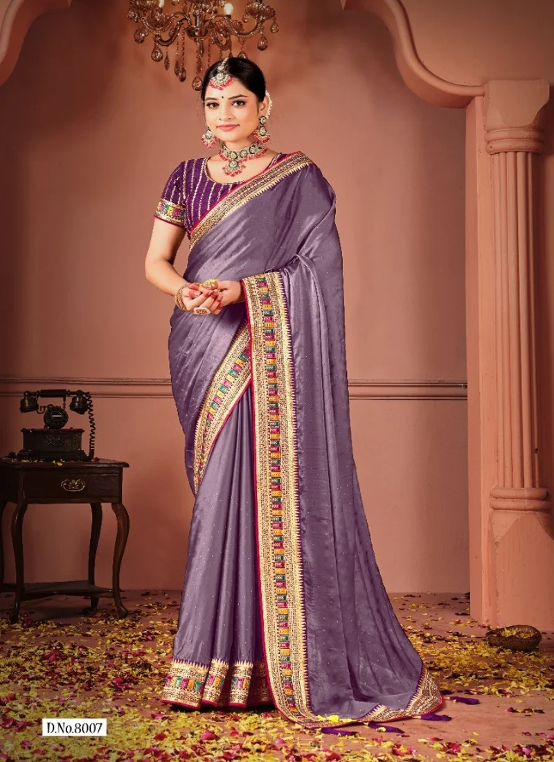 Purple Rangoli Silk Heavy Lace Work Designer Saree for Women - Suma-3