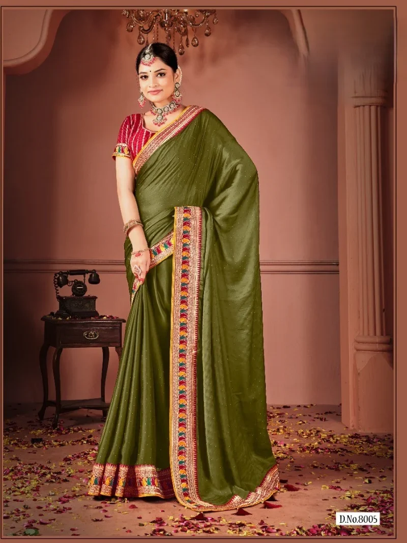 Mehendi Green Rangoli Silk Heavy Lace Work Designer Saree for Women - Suma-4