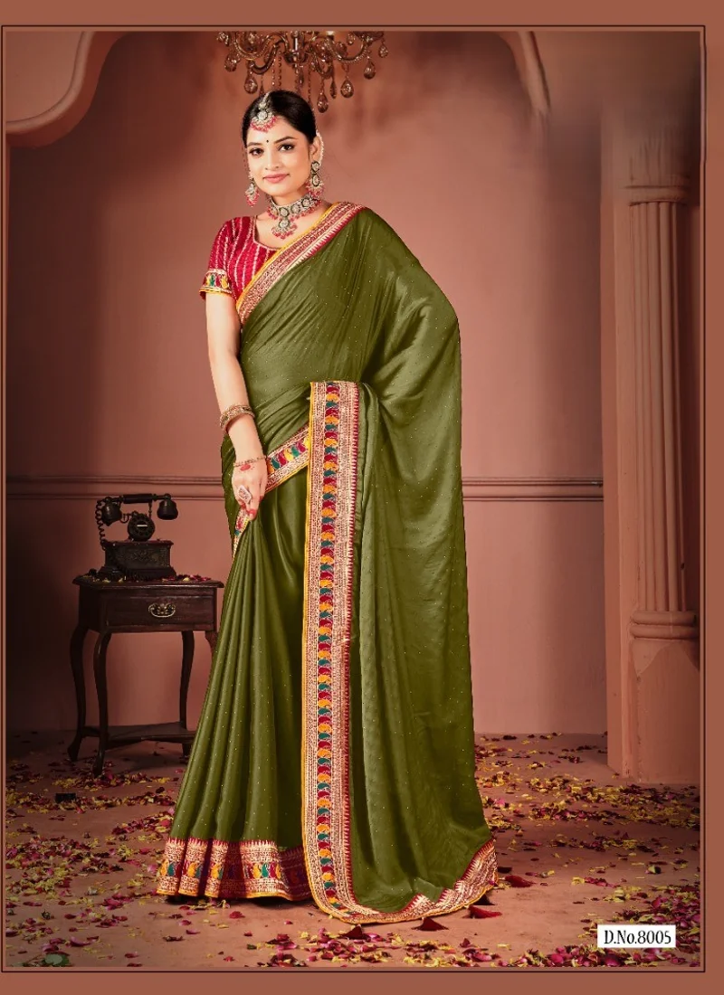 Mehendi Green Rangoli Silk Heavy Lace Work Designer Saree for Women - Suma-4