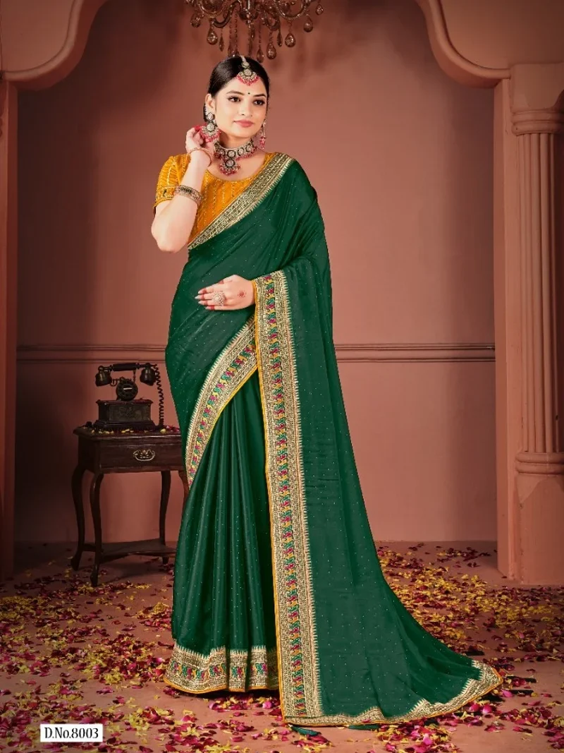 Dark Green Rangoli Silk Heavy Lace Work Designer Saree for Women - Suma-5
