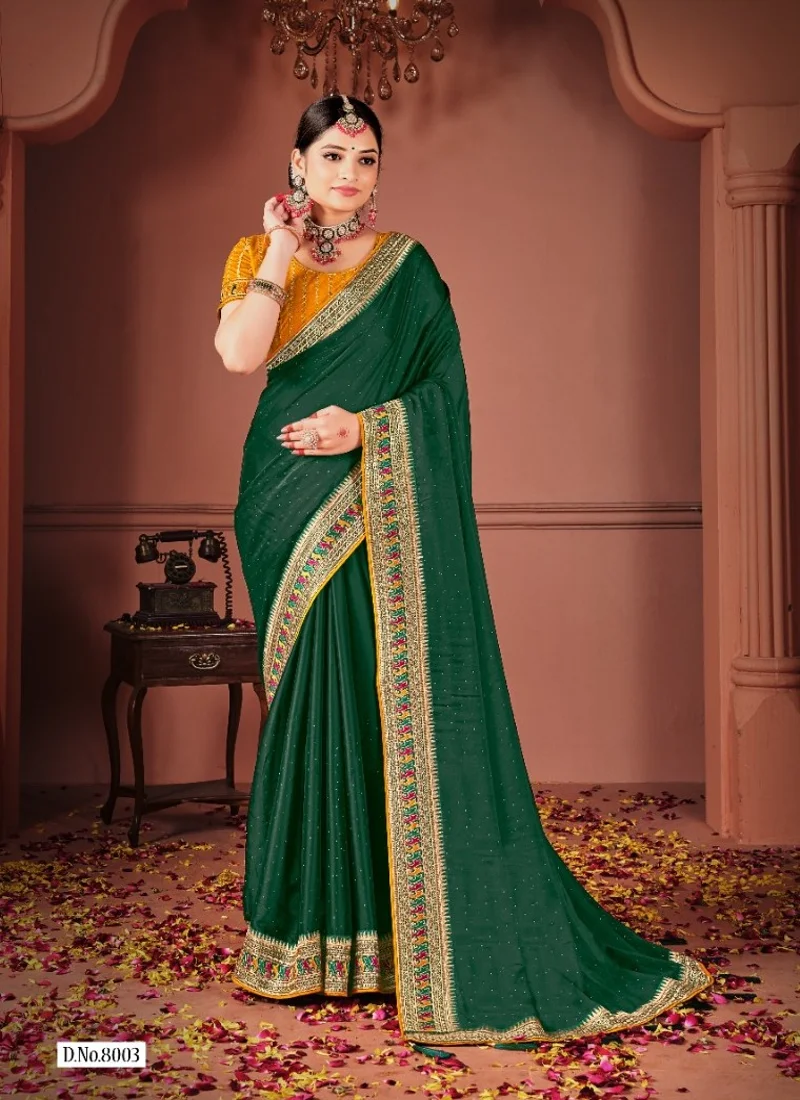 Dark Green Rangoli Silk Heavy Lace Work Designer Saree for Women - Suma-5