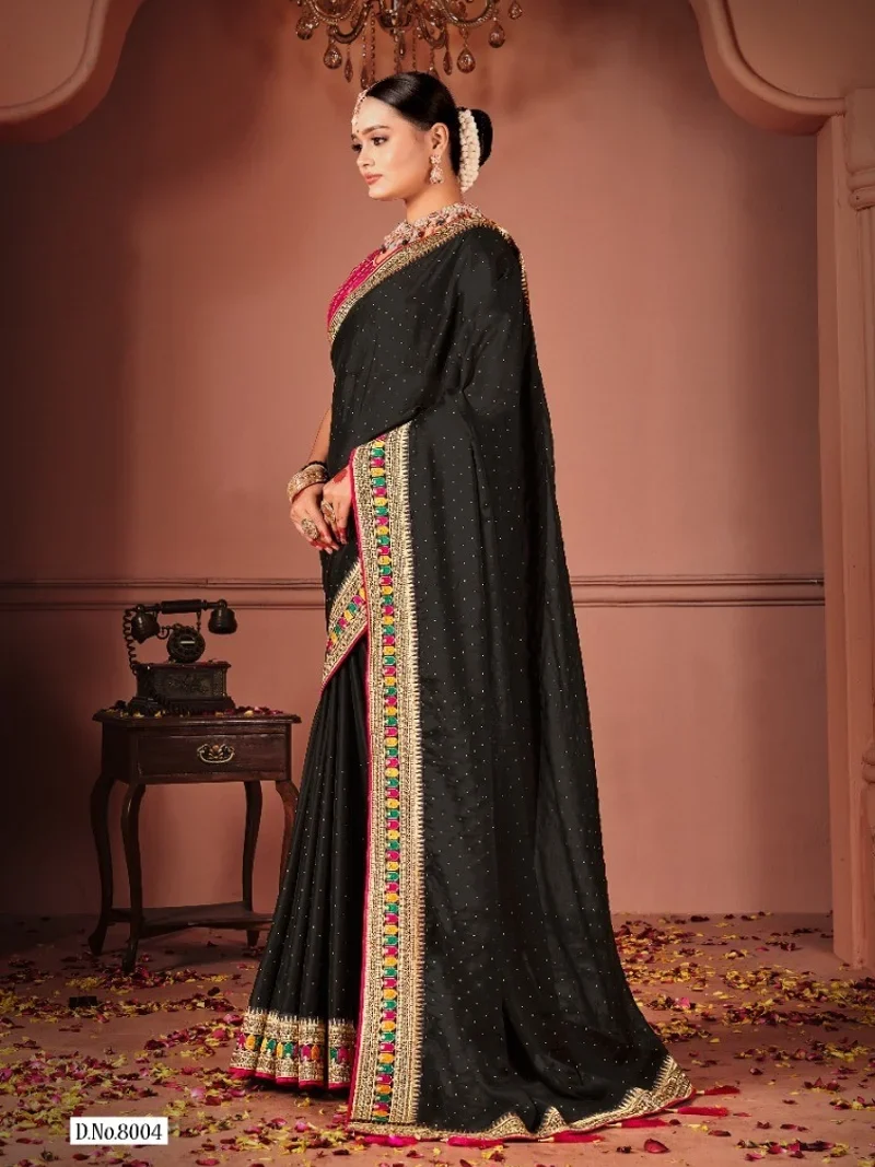 Black Rangoli Silk Heavy Lace Work Designer Saree for Women - Suma-6