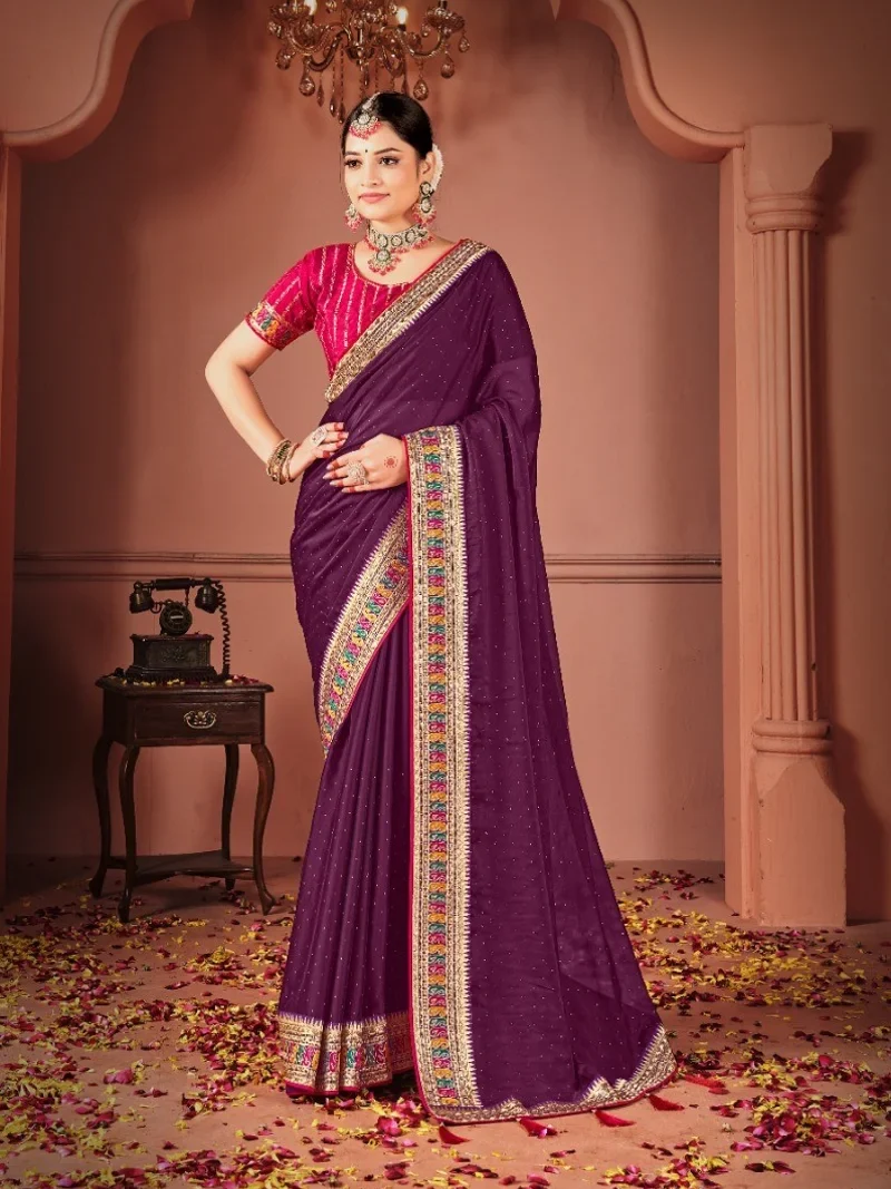 Wine Rangoli Silk Heavy Lace Work Designer Saree for Women - Suma-7