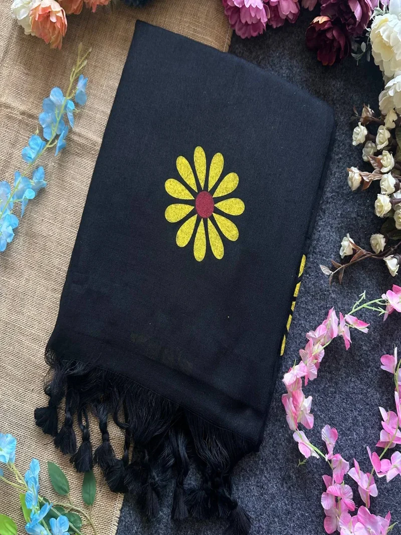 Black • Khadi Cotton • Printed • Designer Co-ord Set - Sunflower 01