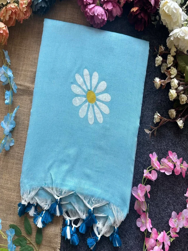 Sky Blue • Khadi Cotton • Printed • Designer Co-ord Set - Sunflower 10