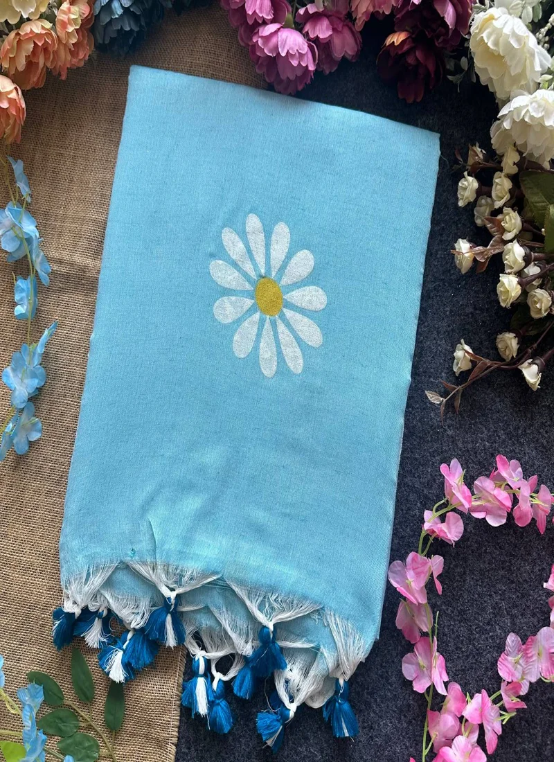 Sky Blue • Khadi Cotton • Printed • Designer Co-ord Set - Sunflower 10