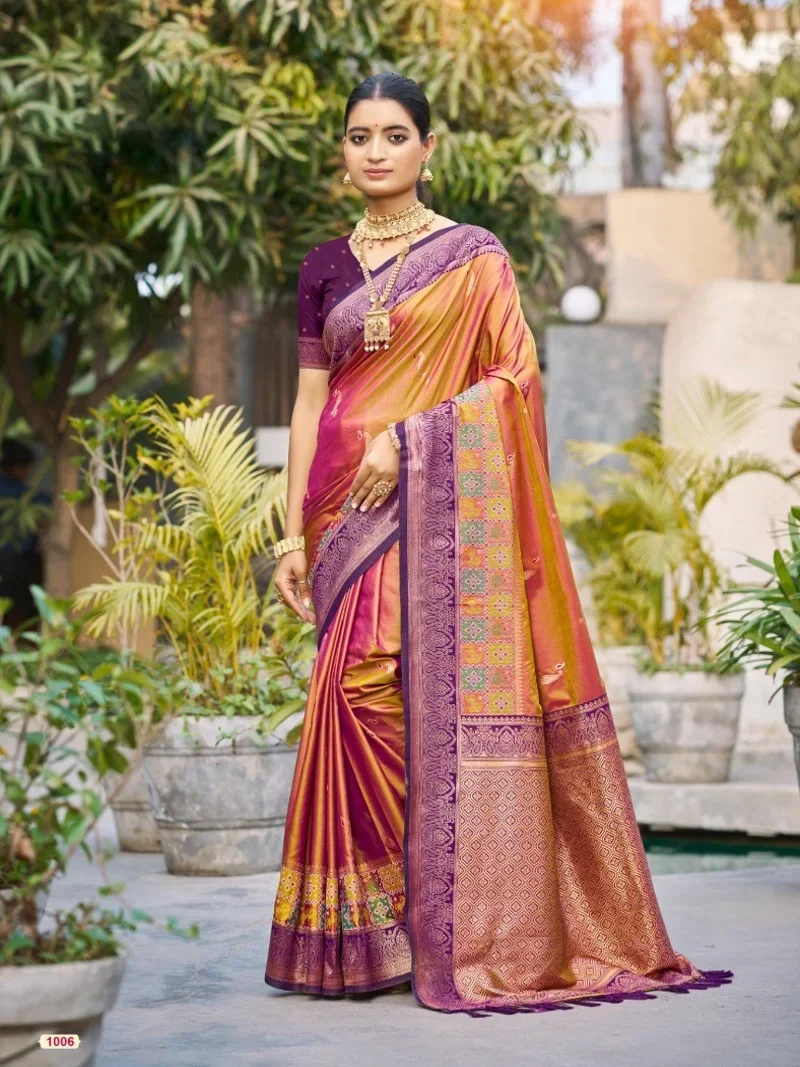 Orange Soft Silk Jacquard Silk Designer Saree for Women - Vrindavan_2