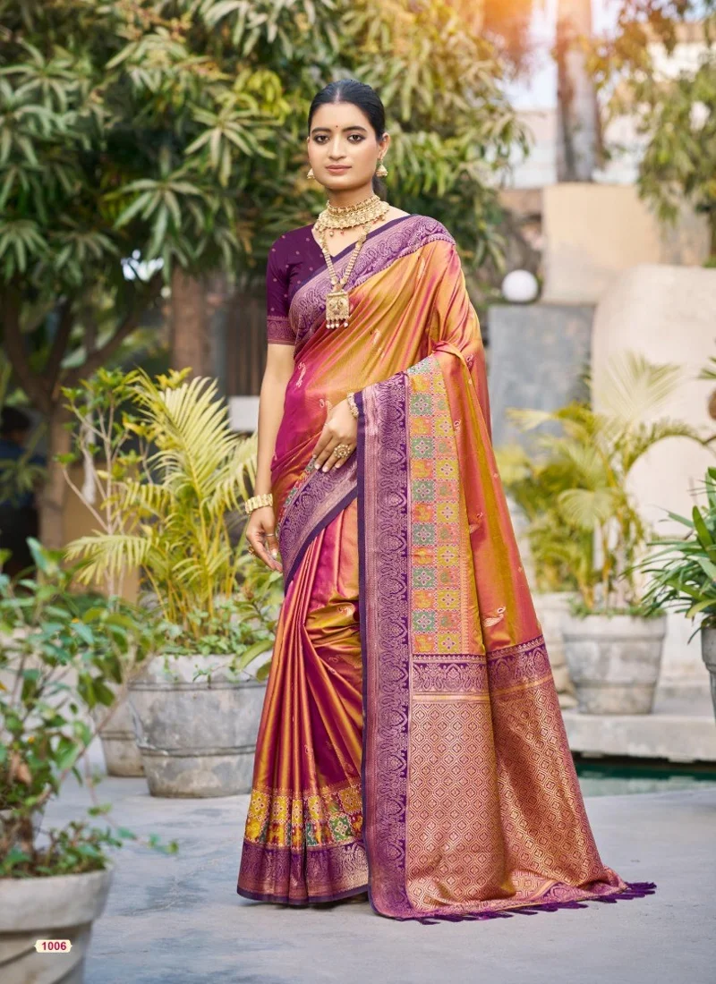 Orange Soft Silk Jacquard Silk Designer Saree for Women - Vrindavan_2