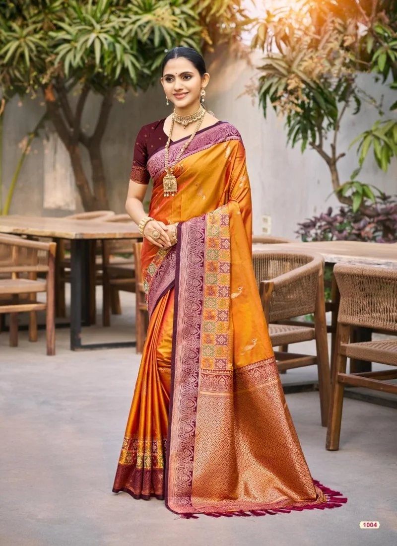 Orange Soft Silk Jacquard Silk Designer Saree for Women - Vrindavan_3
