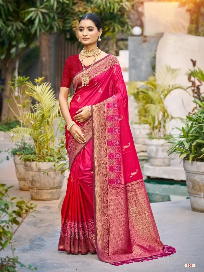 Red Soft Silk Jacquard Silk Designer Saree for Women - Vrindavan_6