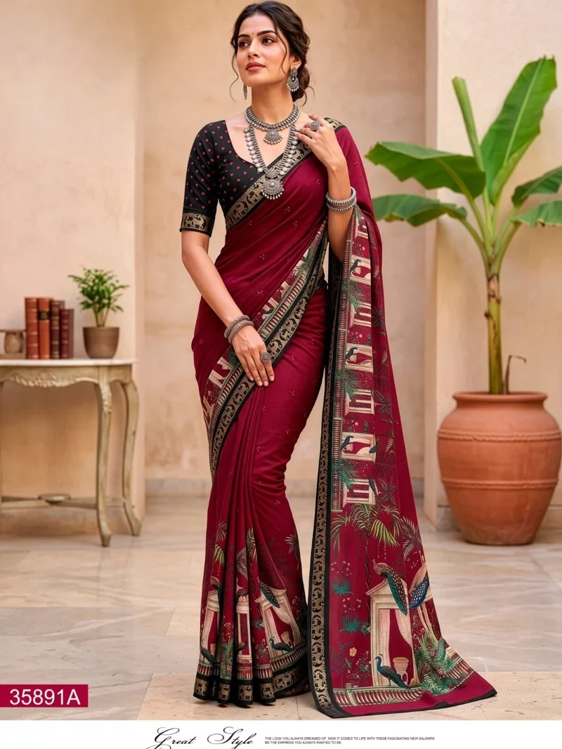 Maroon Mul Cotton Printed Designer Saree - 358911