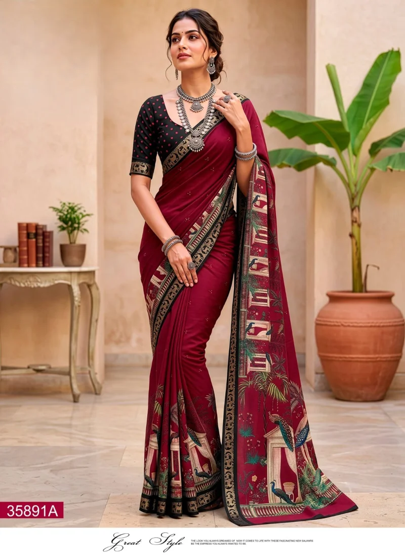 Maroon Mul Cotton Printed Designer Saree - 358911