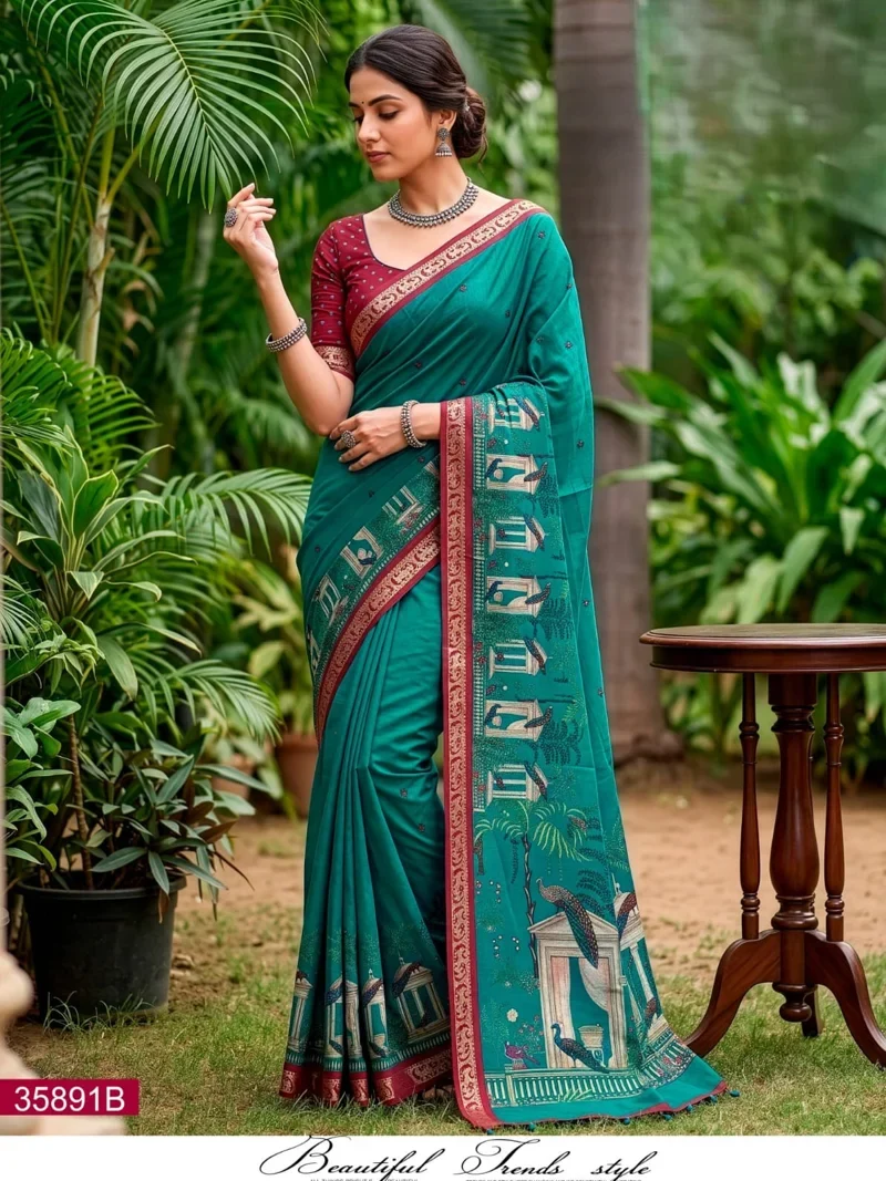 Rama Mul Cotton Printed Designer Saree - 358912
