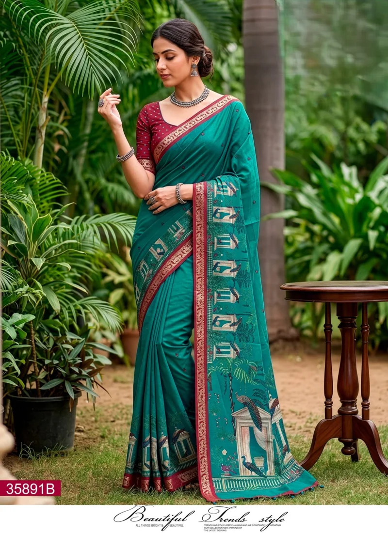 Rama Mul Cotton Printed Designer Saree - 358912