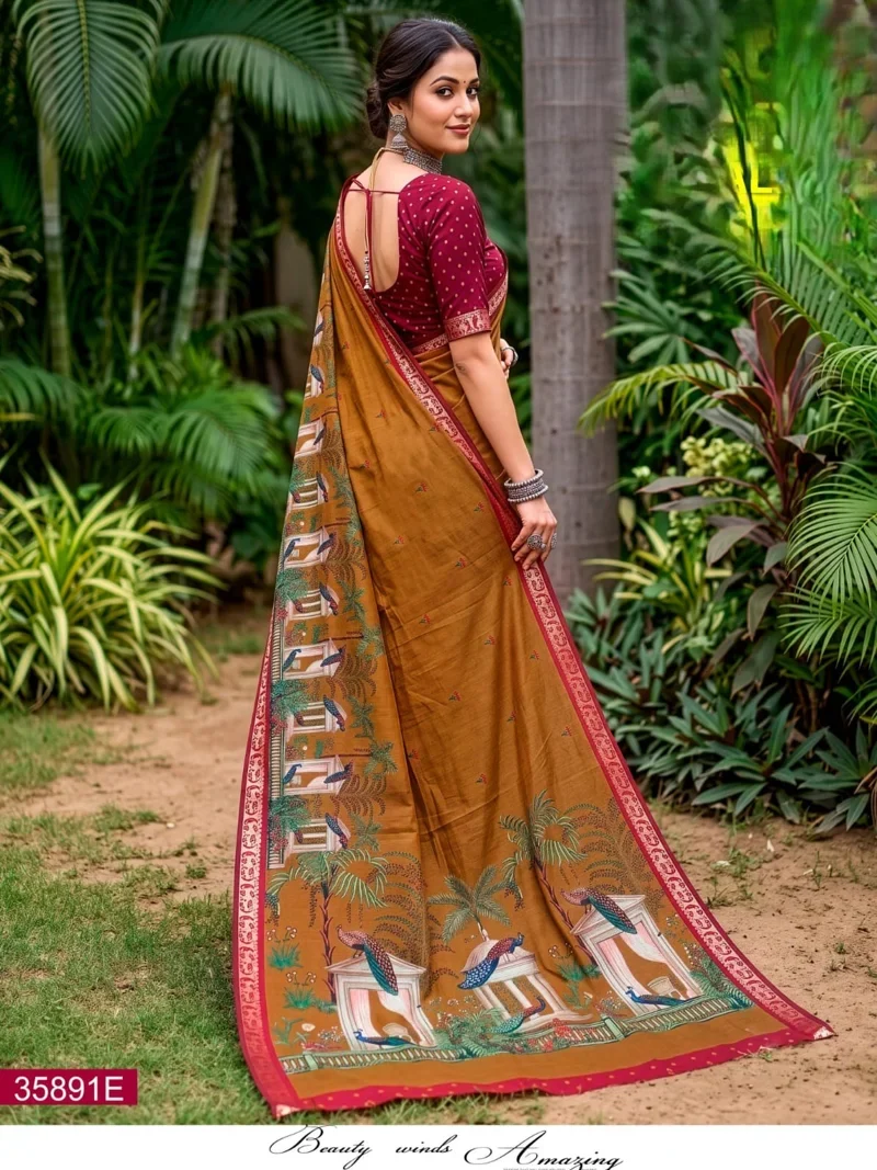 Mustard Mul Cotton Printed Designer Saree - 358916