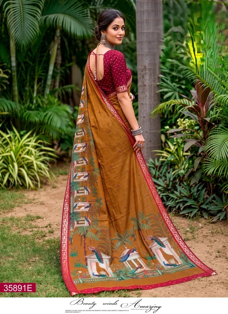 Mustard Mul Cotton Printed Designer Saree - 358916