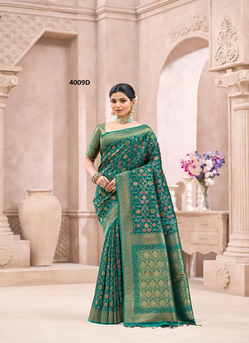 Bottle Green Soft Silk Jacquard Print Designer Saree - 4009_3