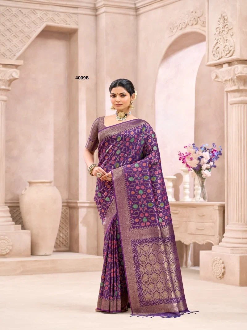 Violet Soft Silk Jacquard Print Designer Saree - 4009_4