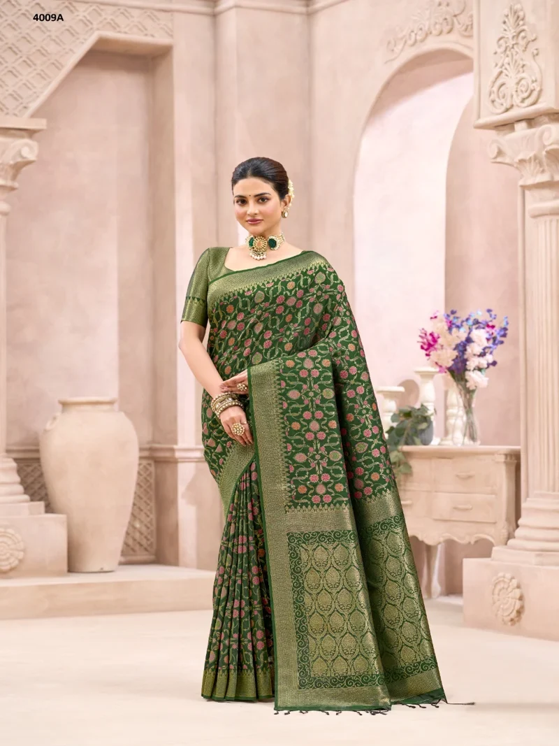 Mehendi Green Soft Silk Jacquard Print Designer Saree - 4009_5
