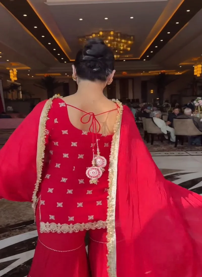 Red Faux Georgette Thread with Sequnce Designer Salwar Kameez - 5933_1 View 2