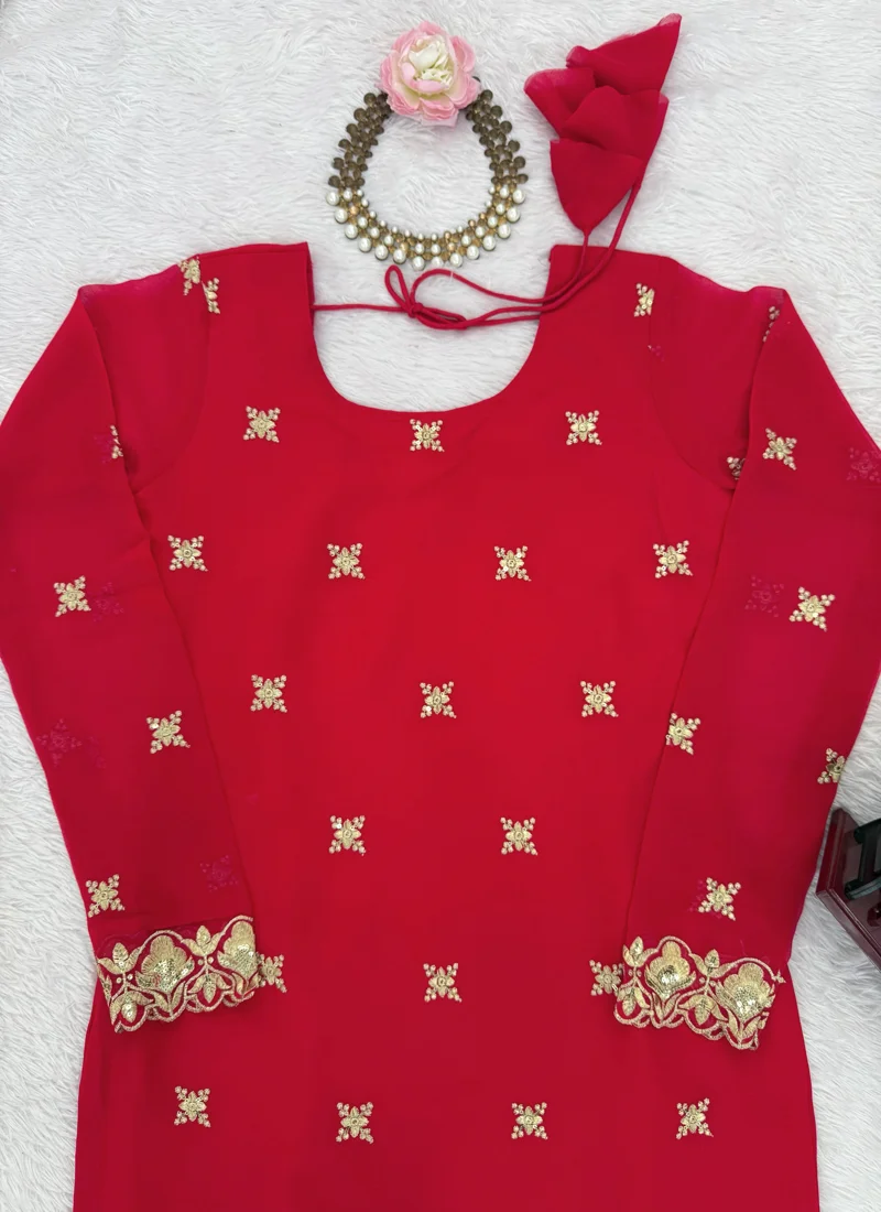 Red Faux Georgette Thread with Sequnce Designer Salwar Kameez - 5933_1 View 5