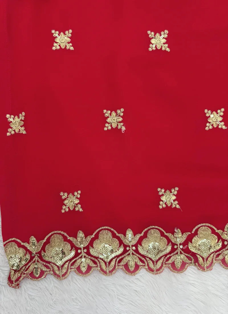 Red Faux Georgette Thread with Sequnce Designer Salwar Kameez - 5933_1 View 6
