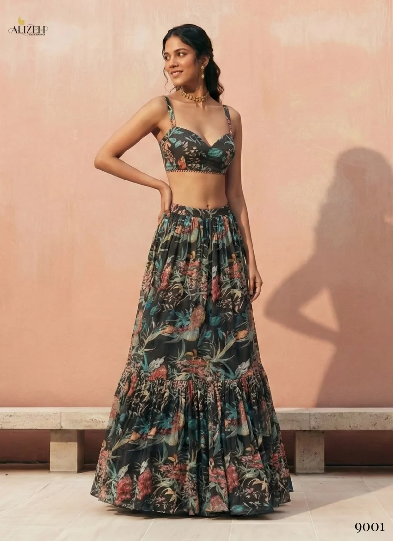 Black Georgette Printed Designer Ethnic Wear - 9001 View 3